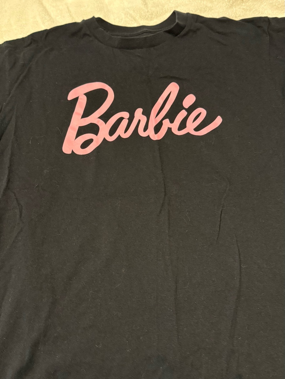 Barbie Black Tee with Pink Script Logo
